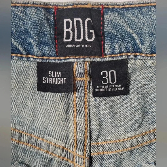 Nwt BDG Slim Straight Heathered 100% Cotton Blue Denim Jeans Sz 30 Raw H… - Picture 4 of 10